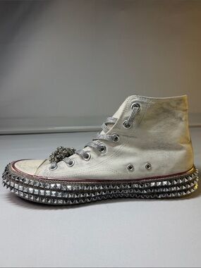 NAN-KU Couture Cruise Studded Hi Top Sneakers White Crystal 8.5